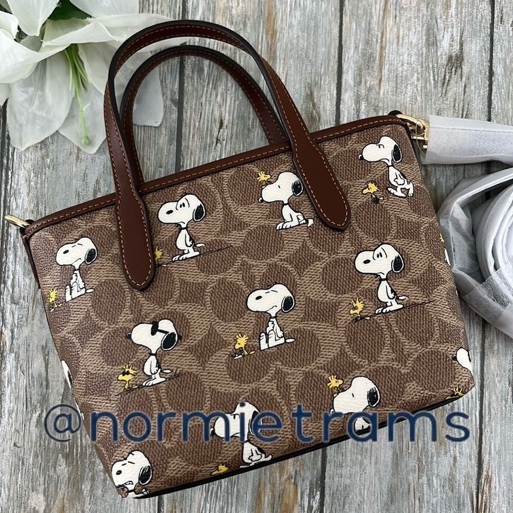 Coach X Peanuts City Mini Tote Bag In Signature Canvas With Snoopy Print Purse - Picture 6 of 8